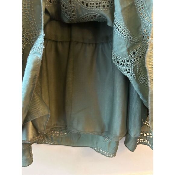 Gold Hawk 100% silk boho eyelet skirt olive green sz L lagenlook - Picture 4 of 7